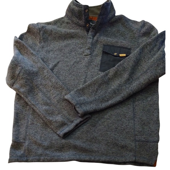Woolrich Heather Blue Fleece Sweater Pullover‎ Front Pocket Mens Extra Large - Picture 2 of 8